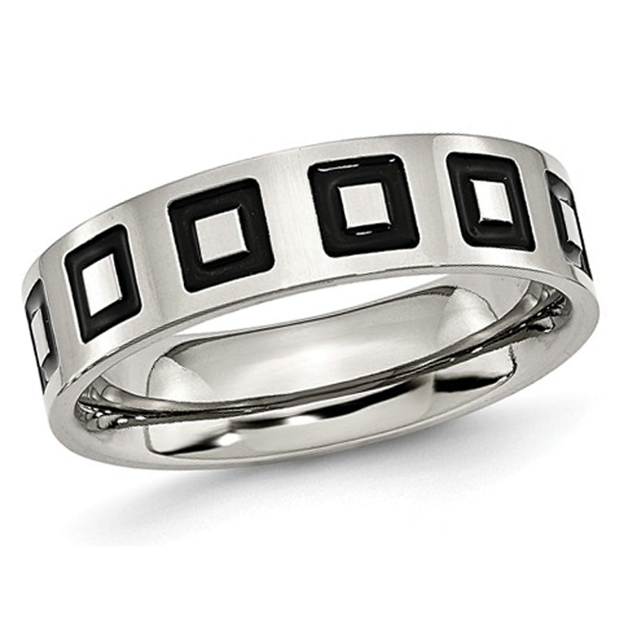 Mens 6mm Enameled Stainless Steel Comfort Fit Wedding Band Ring Image 1