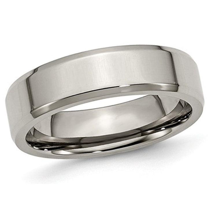 Ladies or Mens Chisel 6mm Comfort Fit Titanium Wedding Band Ring with Beveled Edge Image 1