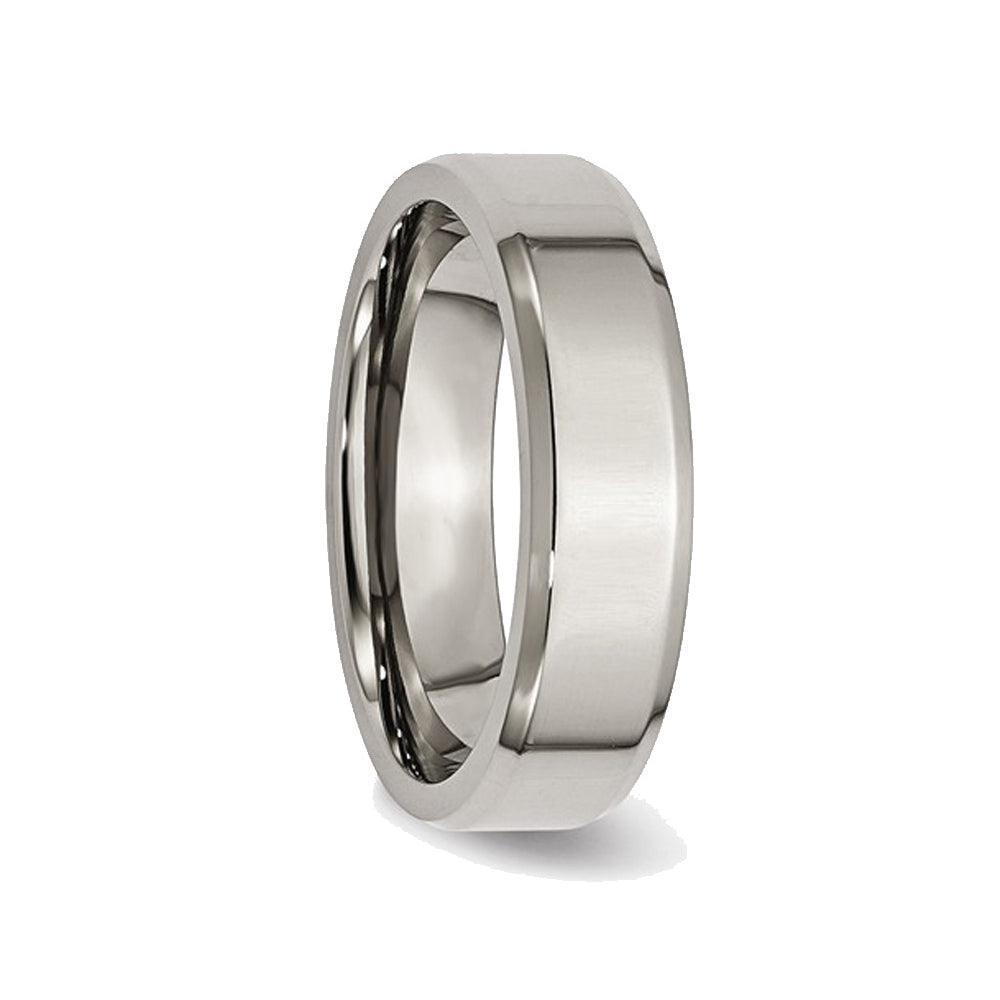 Ladies or Mens Chisel 6mm Comfort Fit Titanium Wedding Band Ring with Beveled Edge Image 3