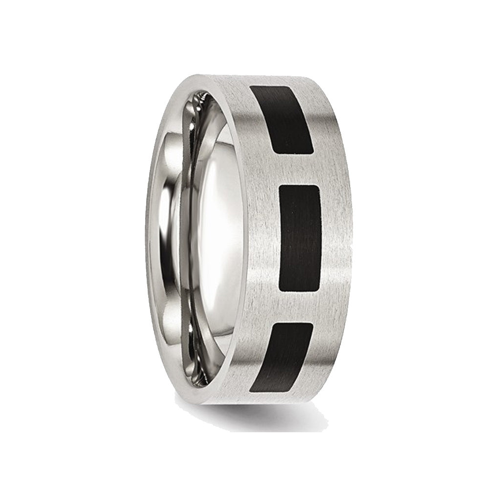 Mens 8mm Stainless Steel Comfort Fit Wedding Band Ring with Black Accent Image 4