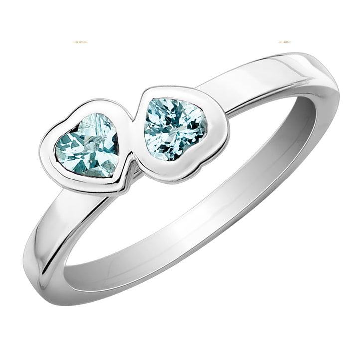 Aquamarine Double Heart Ring 2/5 Carat (ctw) in Sterling Silver Image 1