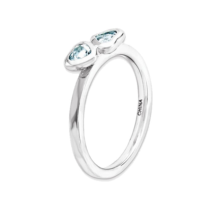 Aquamarine Double Heart Ring 2/5 Carat (ctw) in Sterling Silver Image 3