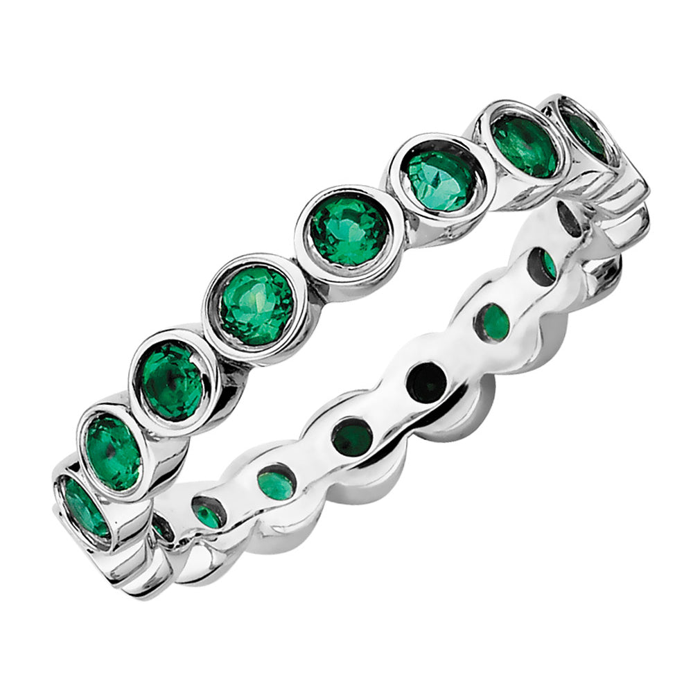Created Emerald Ring 1.20 Carat (ctw) in Sterling Silver Image 1