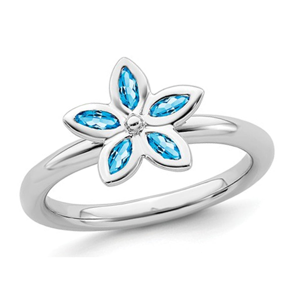 2/5 Carat (ctw) Blue Topaz Flower Ring in Sterling Silver Image 1
