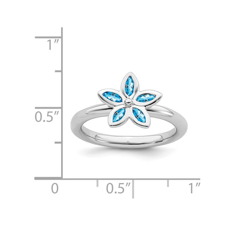 2/5 Carat (ctw) Blue Topaz Flower Ring in Sterling Silver Image 3
