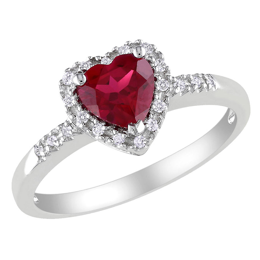 Lab-Created Ruby Heart Ring 1.10 Carat (ctw) with Diamonds in Sterling Silver Image 1