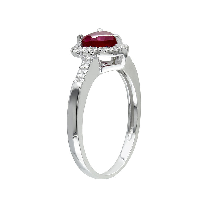 Lab-Created Ruby Heart Ring 1.10 Carat (ctw) with Diamonds in Sterling Silver Image 3