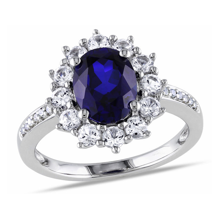 3.90 Carat (ctw) Lab-Created Blue & White Sapphire Ring in Sterling Silver Image 1