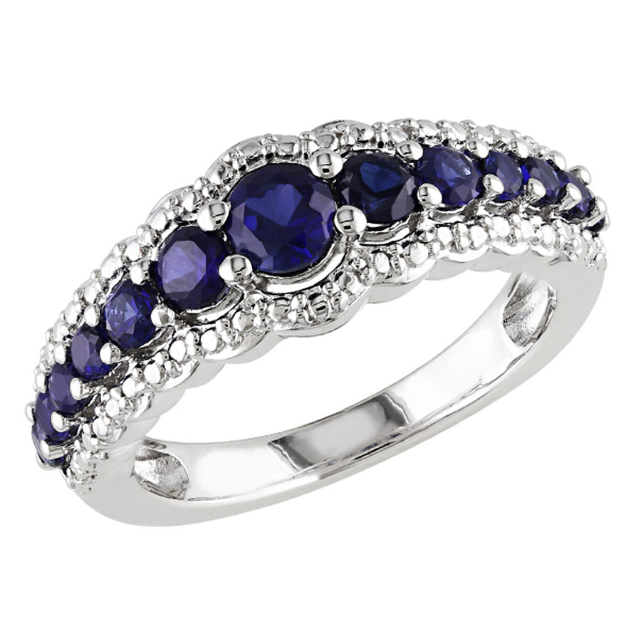 1.15 Carat (ctw) Lab-Created Blue Sapphire Ring in Sterling Silver Image 1