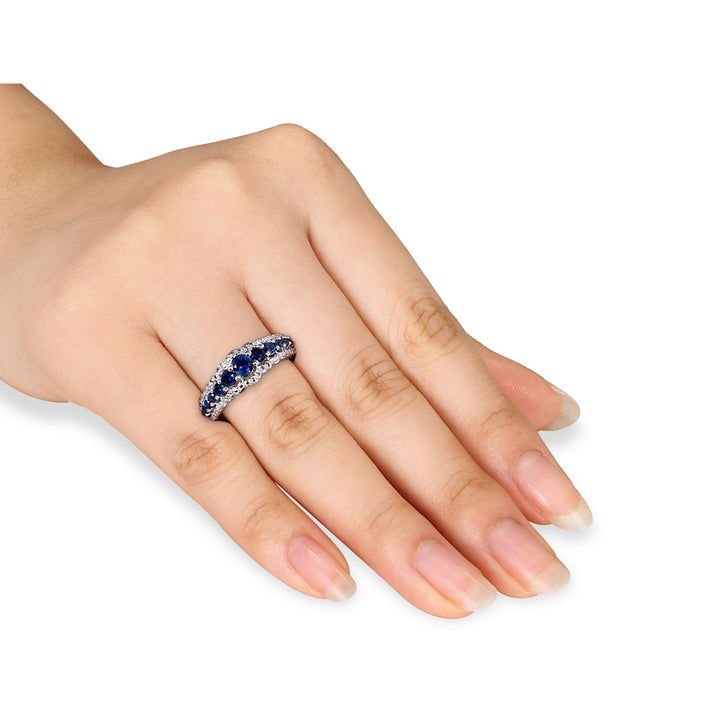 1.15 Carat (ctw) Lab-Created Blue Sapphire Ring in Sterling Silver Image 3
