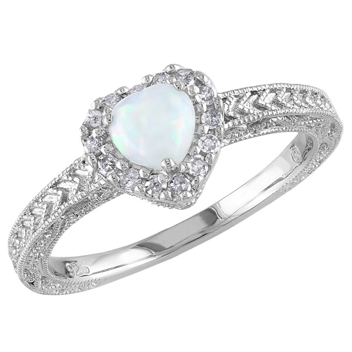 Opal and Diamond 1/5 Carat (ctw) Ring in Sterling Silver Image 1