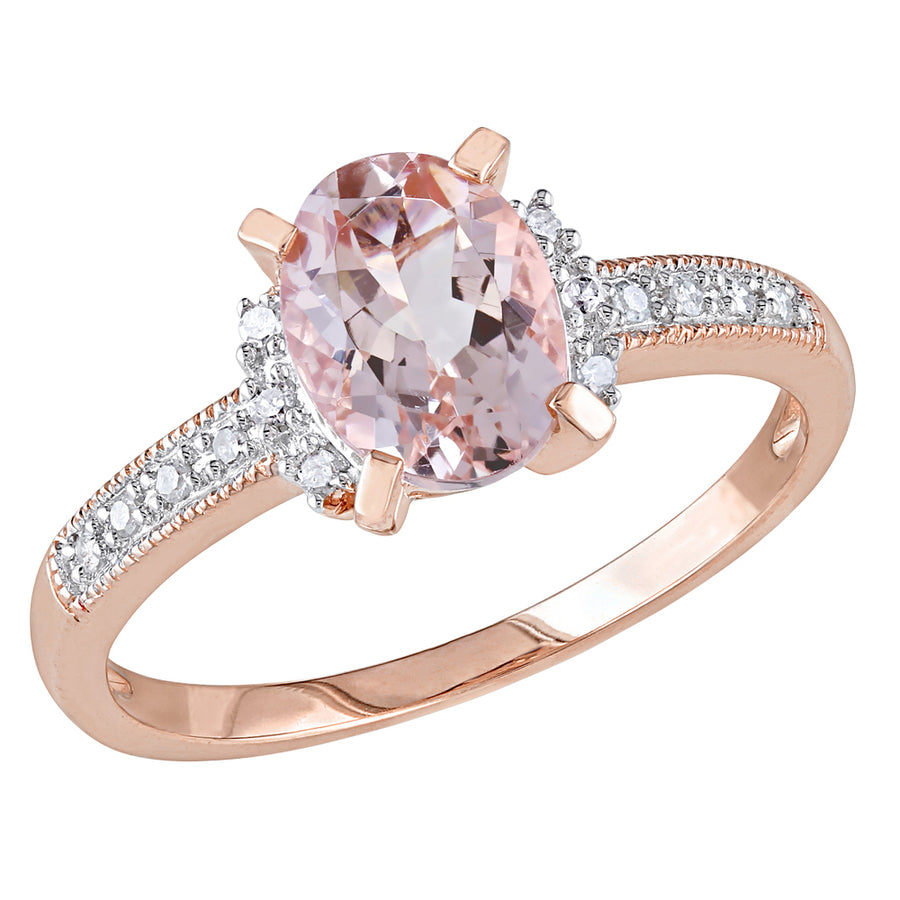 1.14 Carat (ctw) Morganite Ring with Diamonds in Rose Pink Plated Sterling Silver Image 1