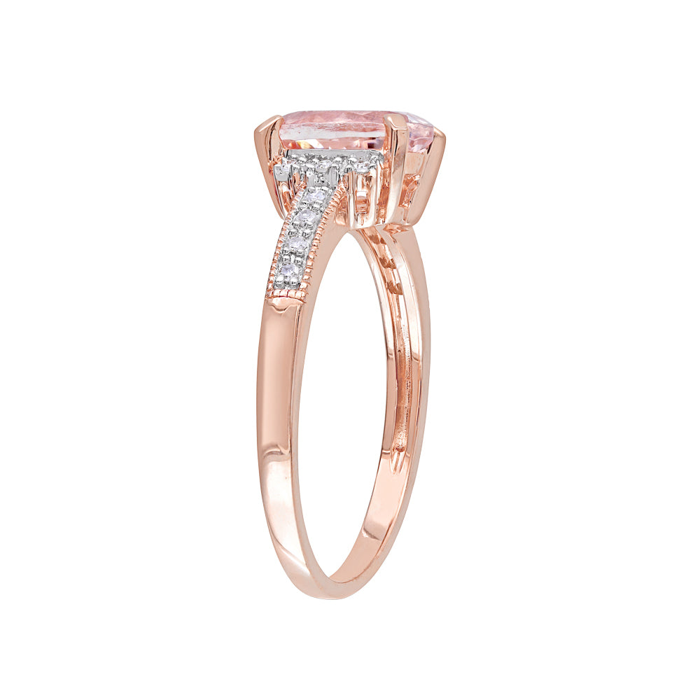 1.14 Carat (ctw) Morganite Ring with Diamonds in Rose Pink Plated Sterling Silver Image 2