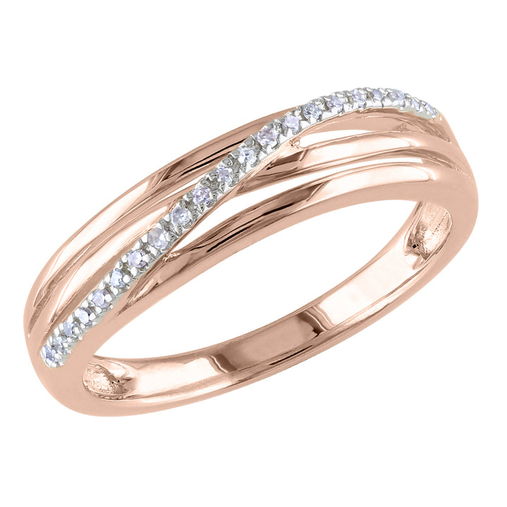 Rose Plated Sterling Silver Diamond Crossover Ring Image 1