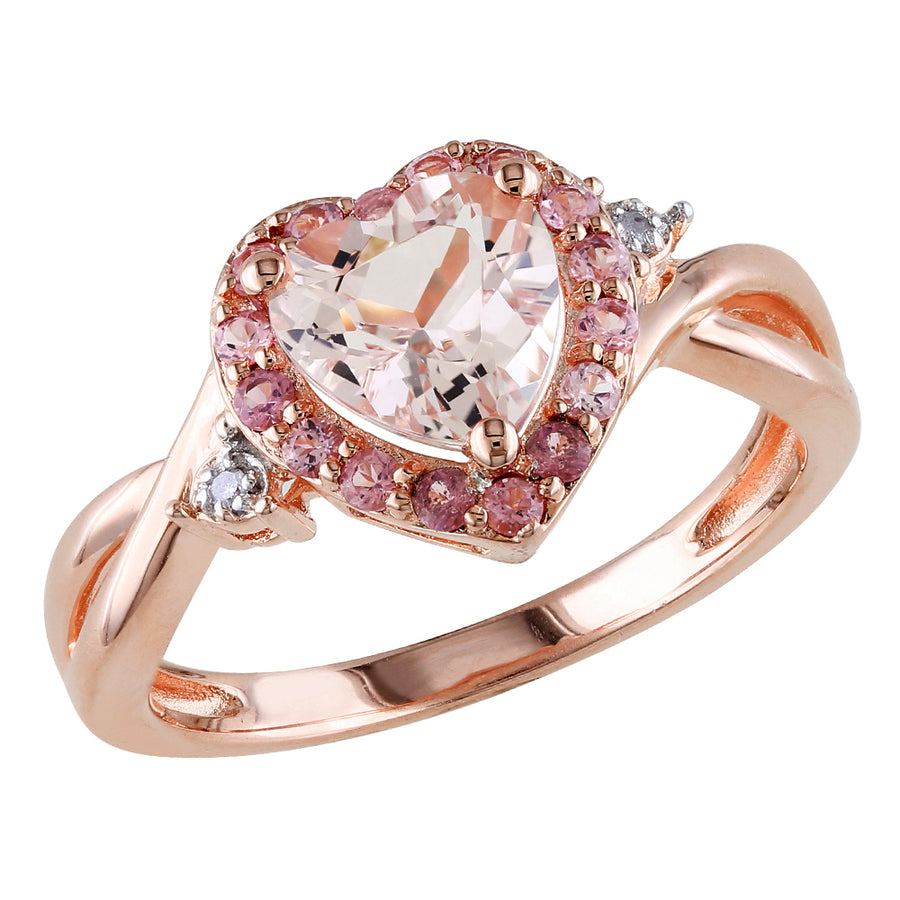 1.25 Carat (ctw) Morganite Heart Ring with Pink Tourmaline in Rose Plated Sterling Silver Image 1