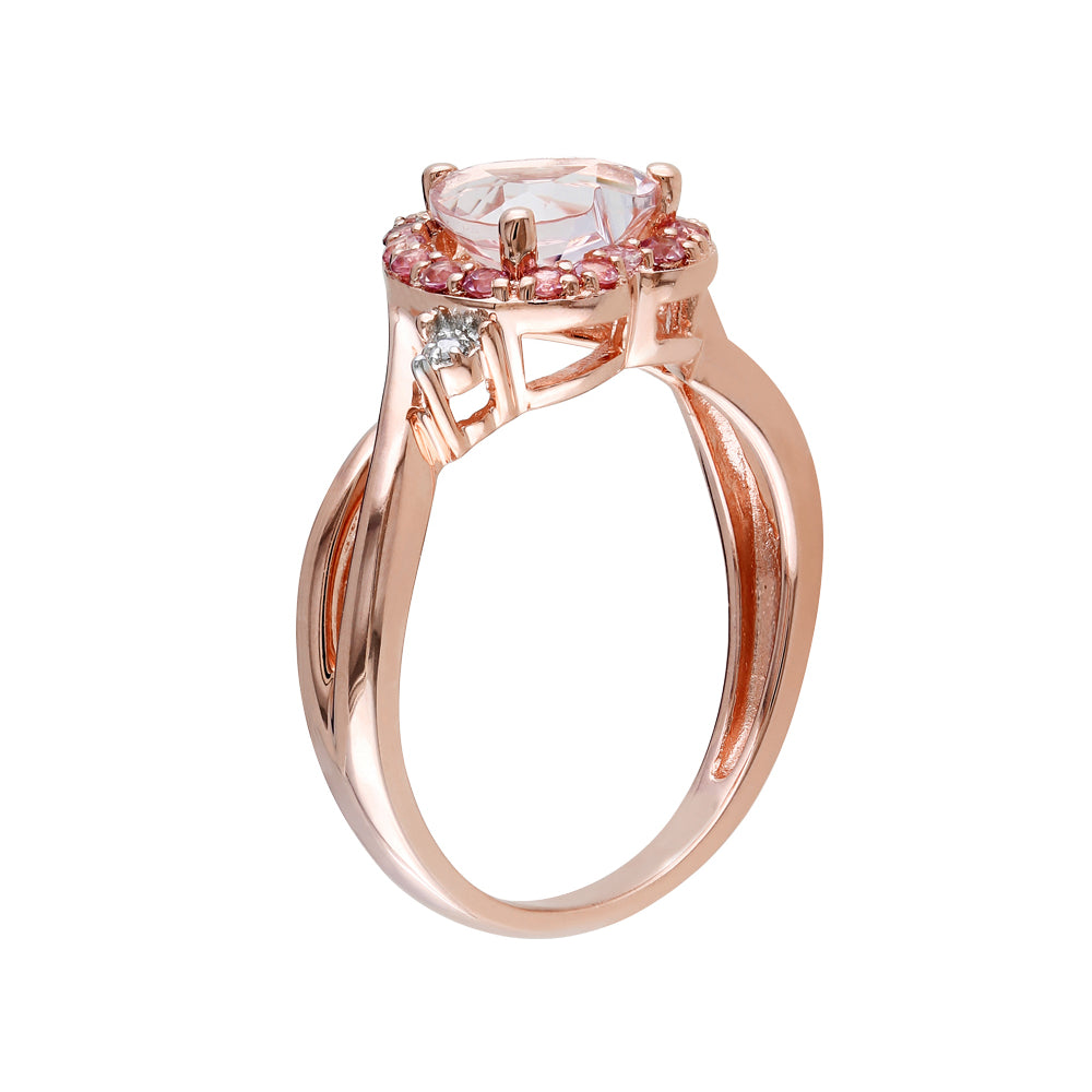 1.25 Carat (ctw) Morganite Heart Ring with Pink Tourmaline in Rose Plated Sterling Silver Image 2