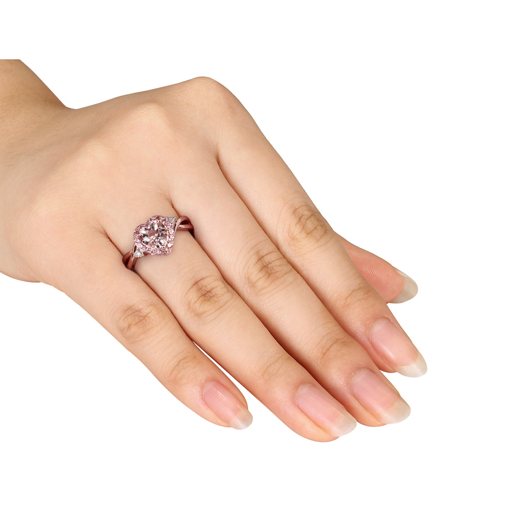 1.25 Carat (ctw) Morganite Heart Ring with Pink Tourmaline in Rose Plated Sterling Silver Image 3