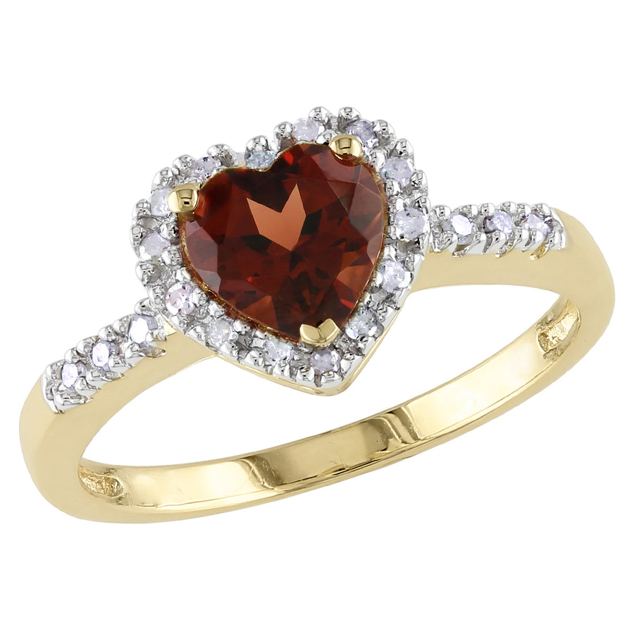 Garnet and Diamond Heart Ring 4/5 Carat (ctw) in 10K Yellow Gold Image 1