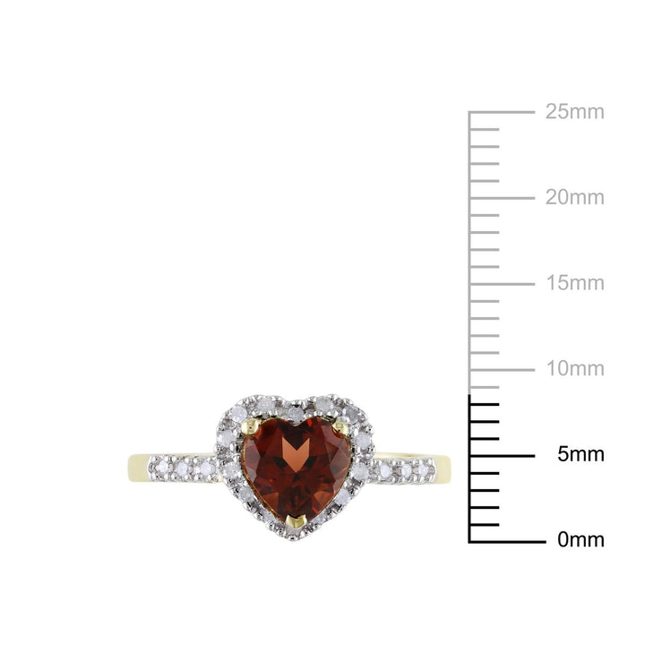 Garnet and Diamond Heart Ring 4/5 Carat (ctw) in 10K Yellow Gold Image 4