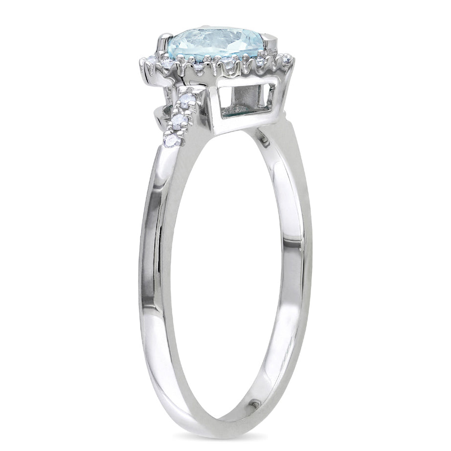 3/4 Carat (ctw) Light Aquamarine Heart Ring with Diamonds in Sterling Silver Image 2