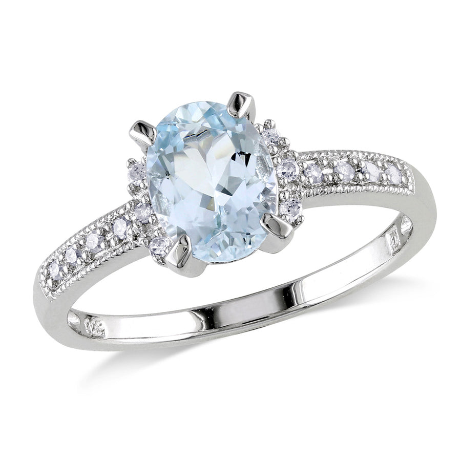 1.0 Carat (ctw) Aquamarine Ring with Diamonds in Sterling Silver Image 1