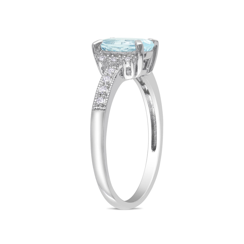 1.0 Carat (ctw) Aquamarine Ring with Diamonds in Sterling Silver Image 2