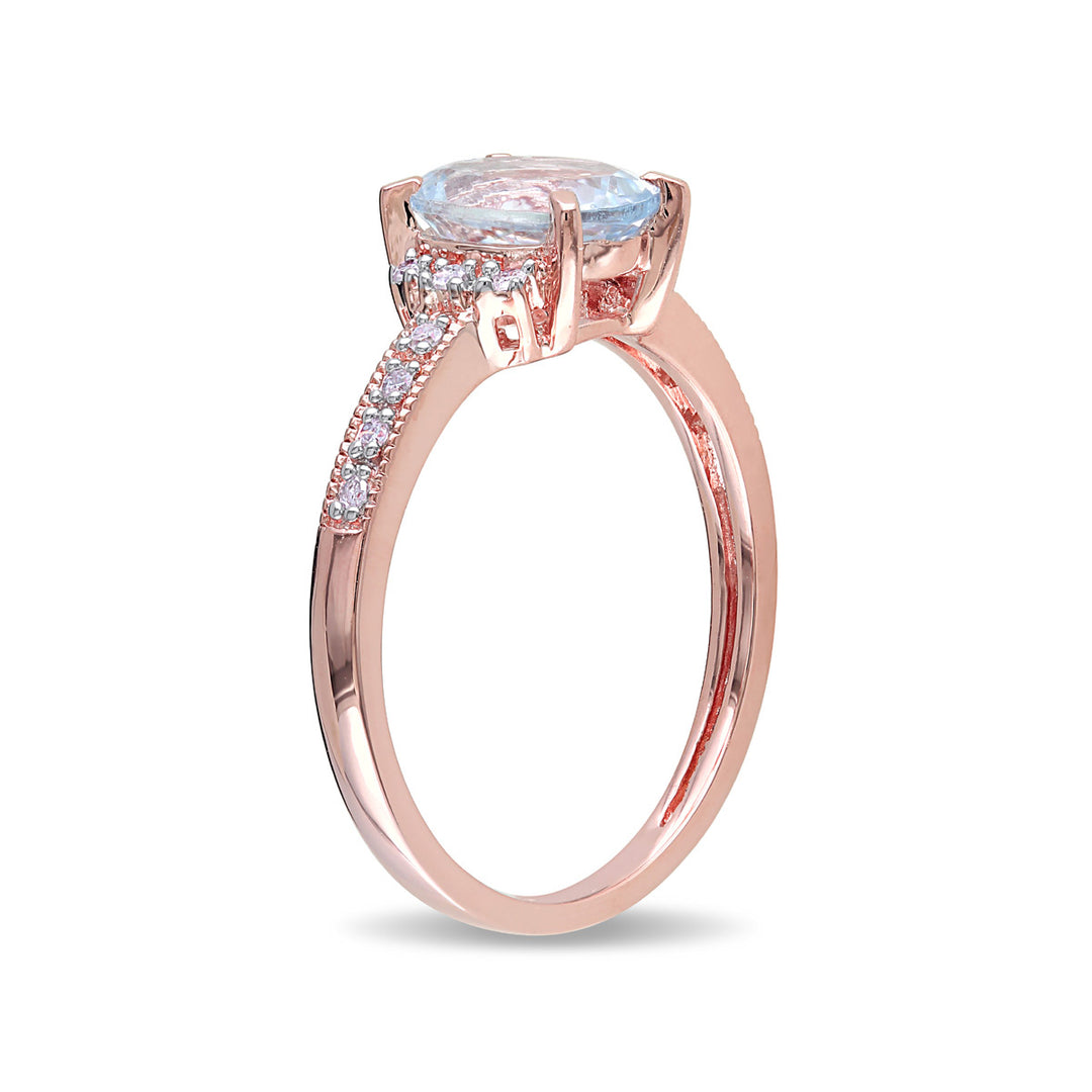 1.00 Carat (ctw)  Aquamarine Ring with Diamonds in Rose Plated Sterling Silver Image 2