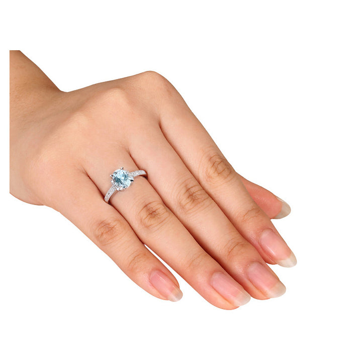 1.0 Carat (ctw) Aquamarine Ring with Diamonds in Sterling Silver Image 3