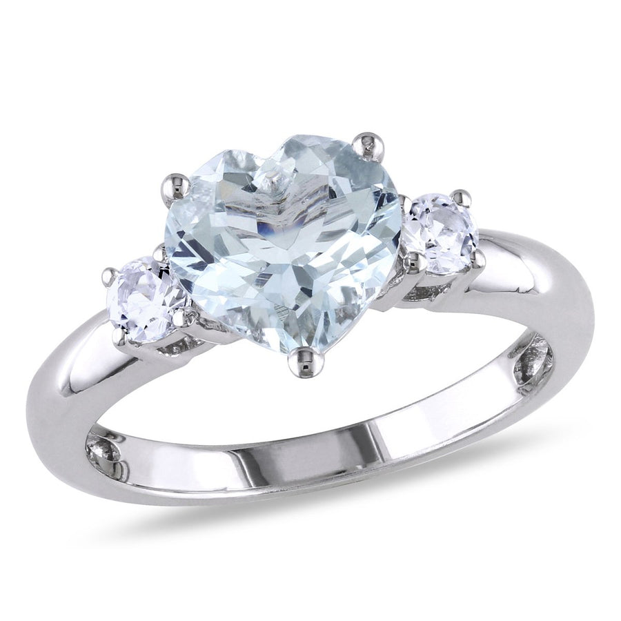 Light Aquamarine Heart Ring 2.00 Carat (ctw) with Created White Sapphire in Sterling Silver Image 1