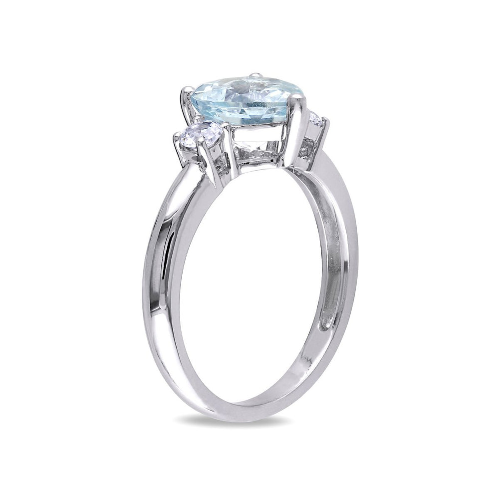 Light Aquamarine Heart Ring 2.00 Carat (ctw) with Created White Sapphire in Sterling Silver Image 2