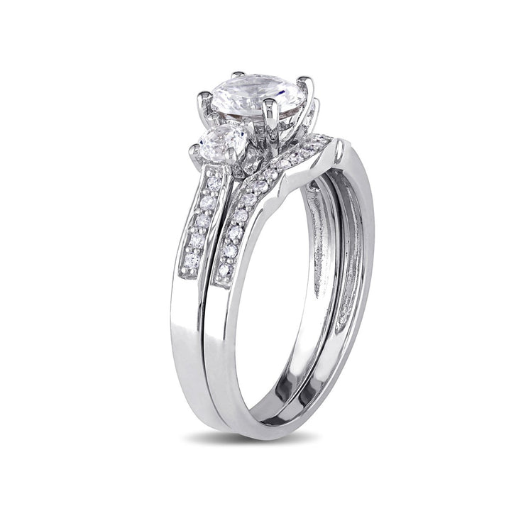 1 1/3 Carat (ctw) Lab-Created White Sapphire with Diamond Bridal Wedding Set Engagement Ring in 10K White Gold Image 2