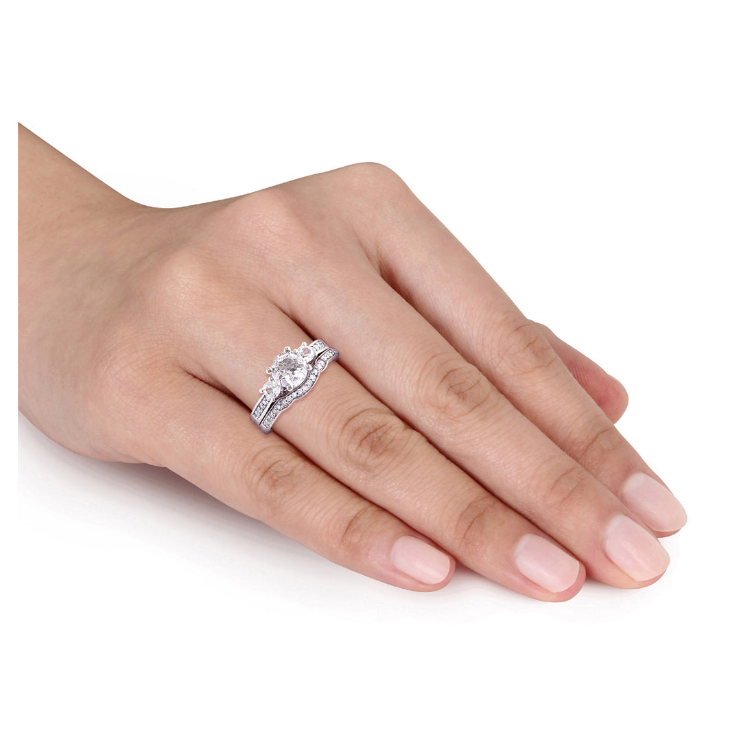 1 1/3 Carat (ctw) Lab-Created White Sapphire with Diamond Bridal Wedding Set Engagement Ring in 10K White Gold Image 3