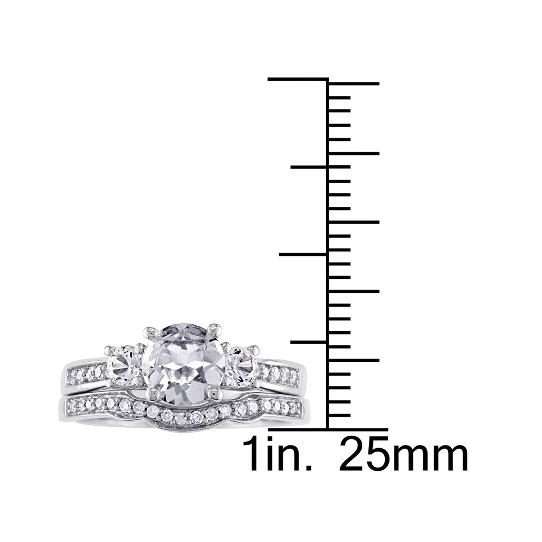 1 1/3 Carat (ctw) Lab-Created White Sapphire with Diamond Bridal Wedding Set Engagement Ring in 10K White Gold Image 4