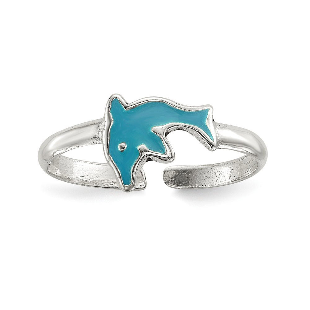 Sterling Silver Polished Enameled Dolphin Toe Ring Image 2