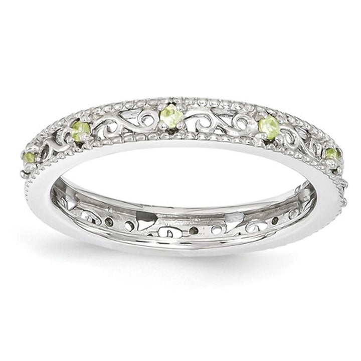 Sterling Silver Stackable Green Peridot Band Ring Image 1