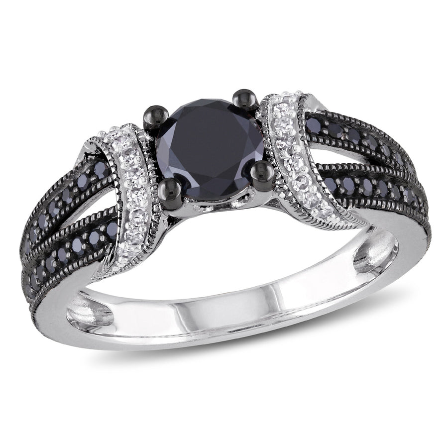 1.00 Carat (ctw) Black & White Diamond Engagement Ring in Sterling Silver Image 1