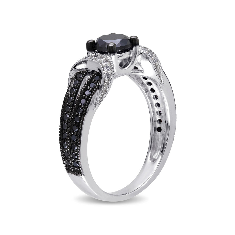 1.00 Carat (ctw) Black & White Diamond Engagement Ring in Sterling Silver Image 2