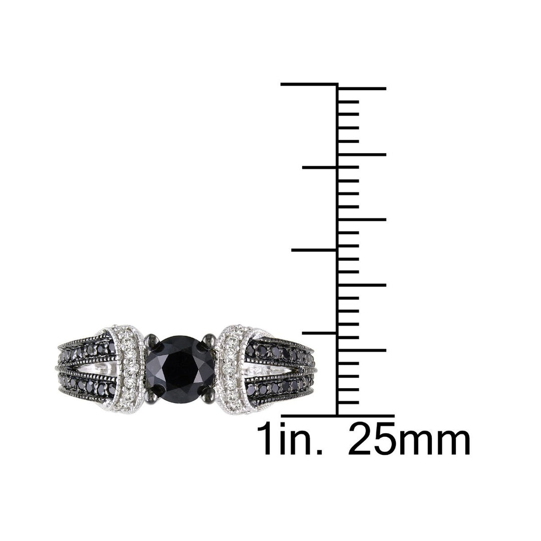 1.00 Carat (ctw) Black & White Diamond Engagement Ring in Sterling Silver Image 4