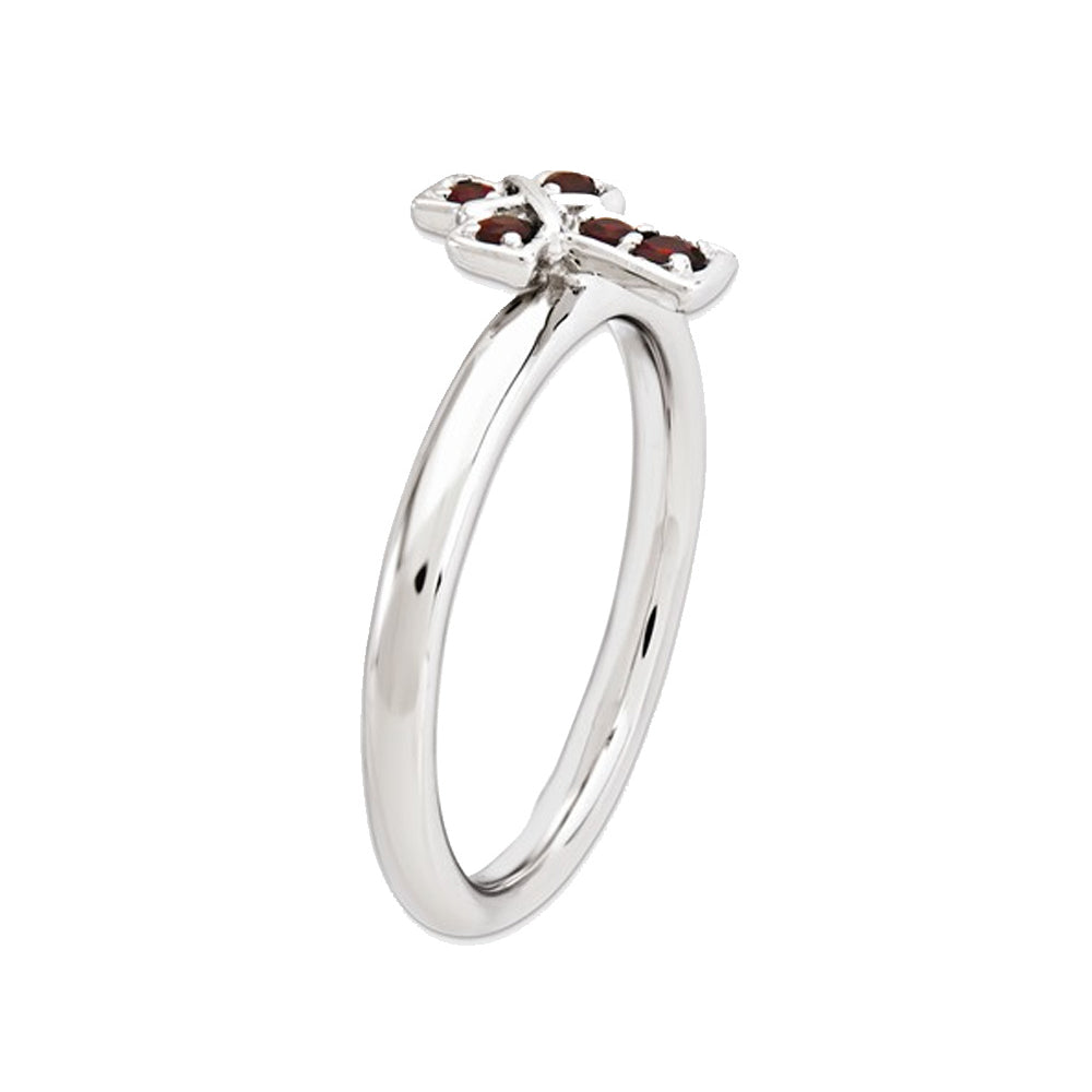 1/7 Carat (ctw) Red Garnet Cross Ring in Sterling Silver Image 2