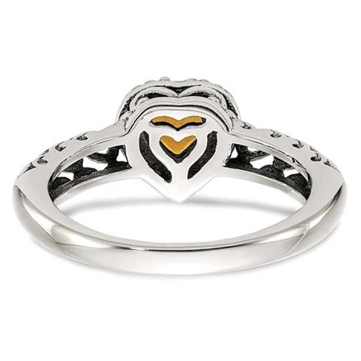 Antiqued Natural Citrine Heart Ring in Sterling Silver with 14K Gold Accents Image 2