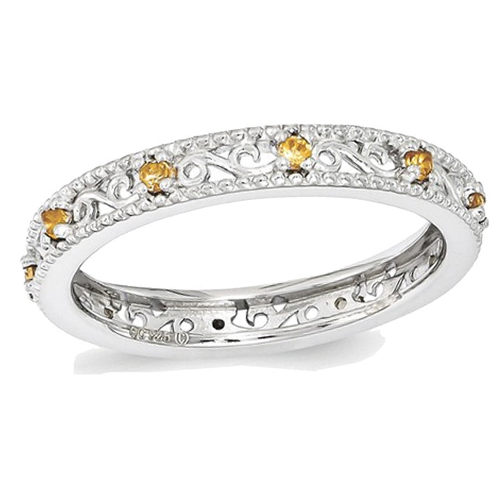 1/7 Carat (ctw) Stackable Citrine Band Ring in Sterling Silver Image 1