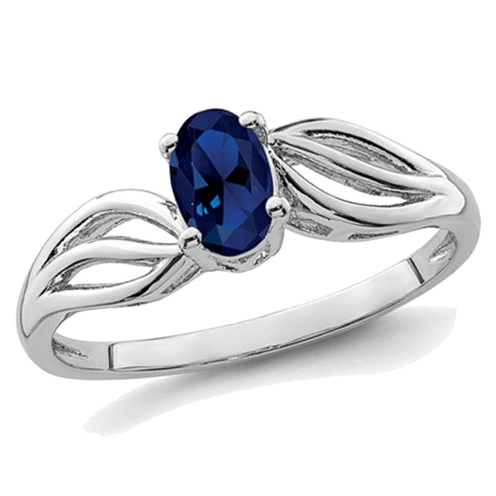 1/2 Carat (ctw) Oval Cut lab Created Sapphire Ring in Sterling Silver Image 1