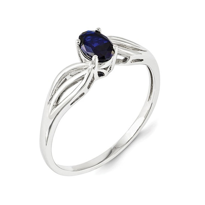 1/2 Carat (ctw) Oval Cut lab Created Sapphire Ring in Sterling Silver Image 2