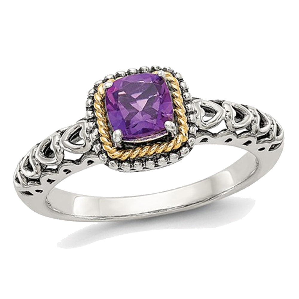5mm Natural Amethyst Ring in Sterling Silver with 14K Gold Accents Image 1