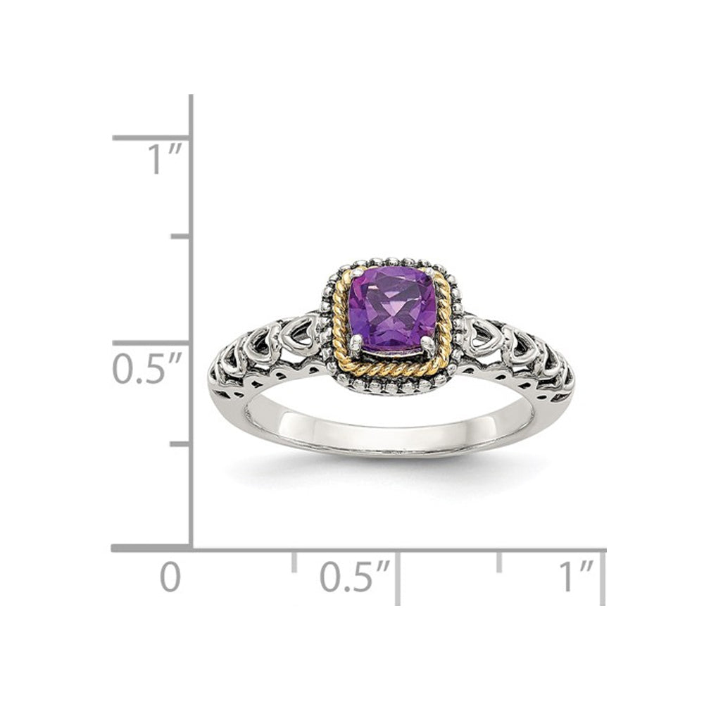 5mm Natural Amethyst Ring in Sterling Silver with 14K Gold Accents Image 3