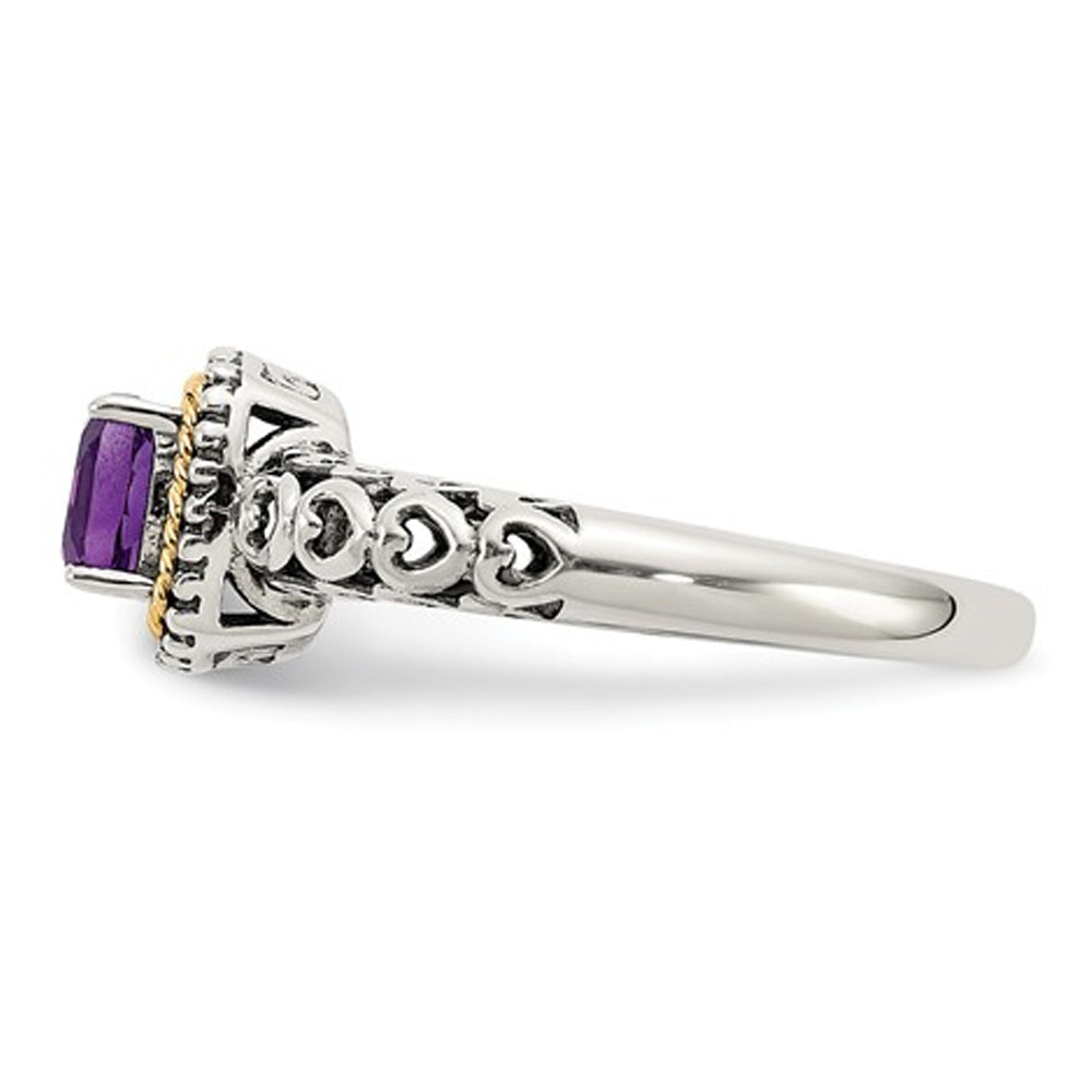 5mm Natural Amethyst Ring in Sterling Silver with 14K Gold Accents Image 4