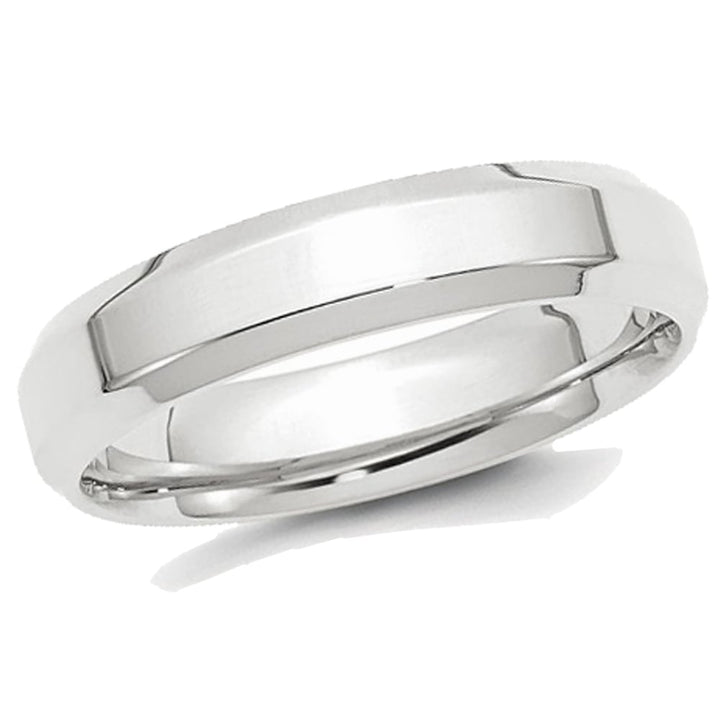Mens Platinum with Beveled Edge 5mm Polished Wedding Band Ring Image 1
