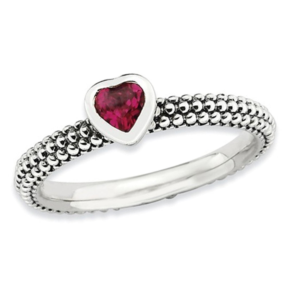 1/3 Carat (ctw) Lab-Created Ruby Heart Promise Ring in Sterling Silver Image 1
