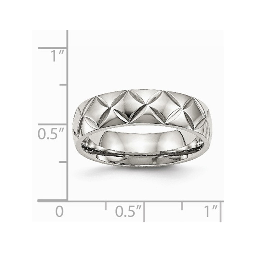 Mens or Ladies Stainless Steel 6mm Diamond Cut Wedding Band Ring with Ridge Image 2