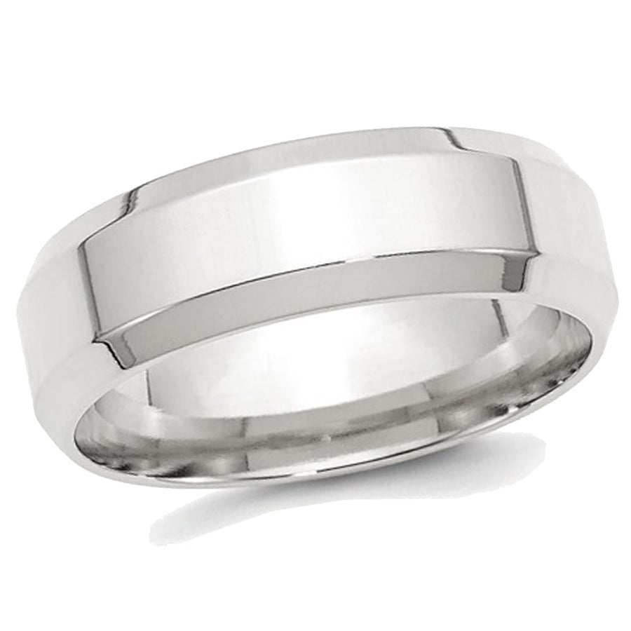 Mens Sterling Silver 7mm Bevel Edge Wedding Band Ring Image 1